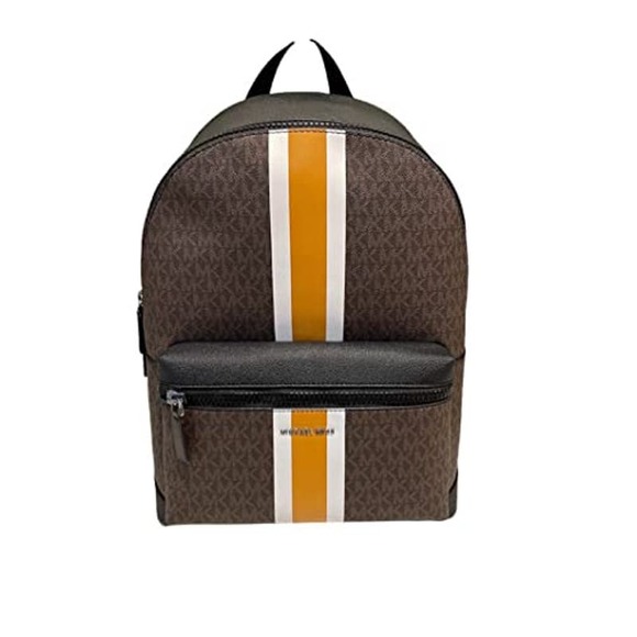 Michael Kors Men's Cooper Logo Stripe Backpack Bag Brown/Marigold New $548 - Picture 1 of 3